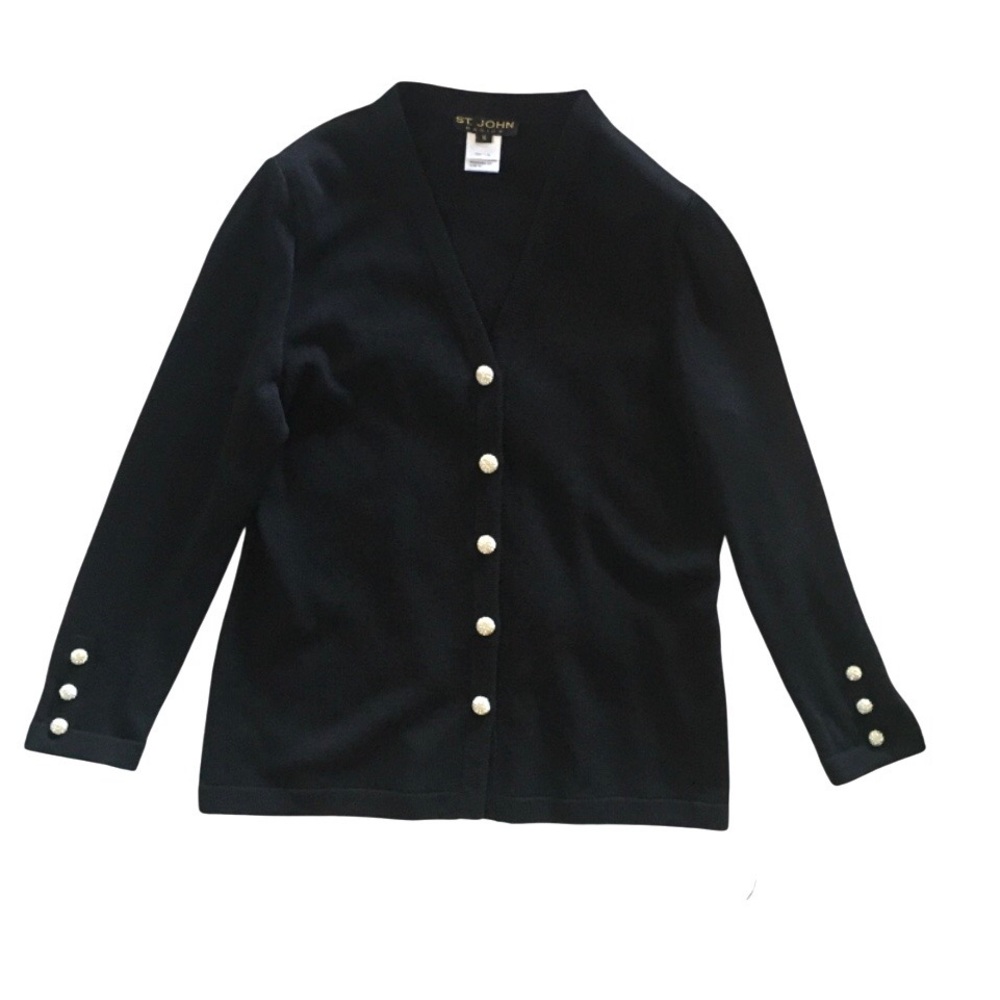 St. John Sweater Cardigan Jacket Rhinestone Buttons Santana Knit 16 Vintage